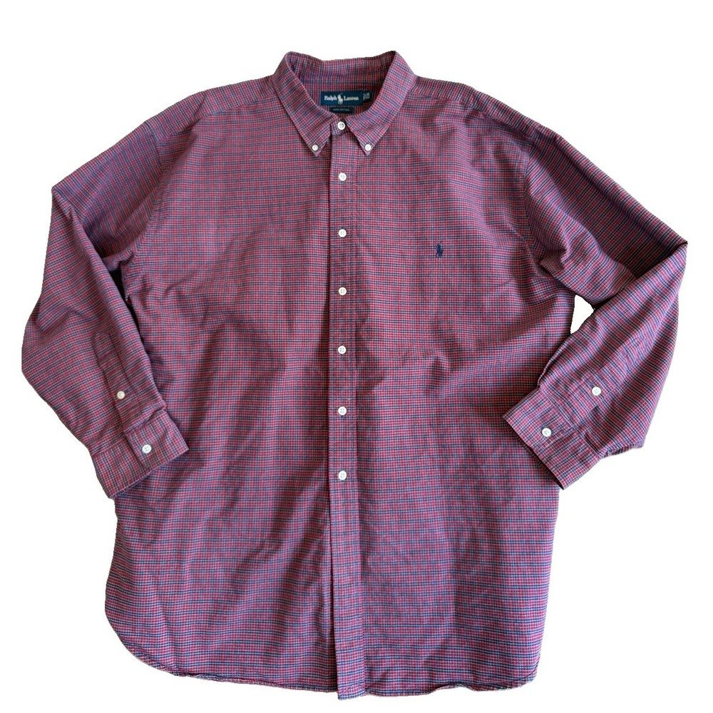 Ralph Lauren Polo Button Down Men's 3X Big Red Plaid Oxford Shirt Big & Tall